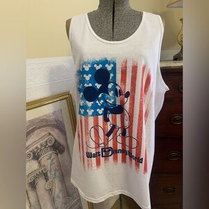 Disney Tank Top Mickey Mouse Vertical American Flag  White, Sleeveless NEW.